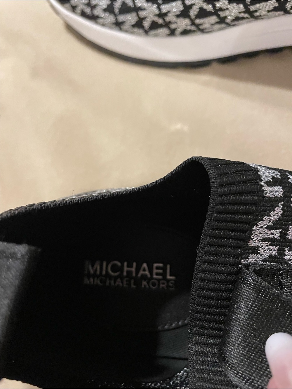 Michael Kors Black Silver MK Logo Slip On Sneakers Size 9 NIB - Picture 7 of 13